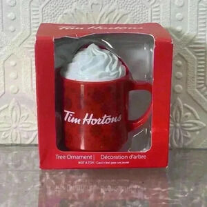2021 Tim Hortons Coffee Mug Snowflakes Whipped Cream  Christmas Tree Ornament